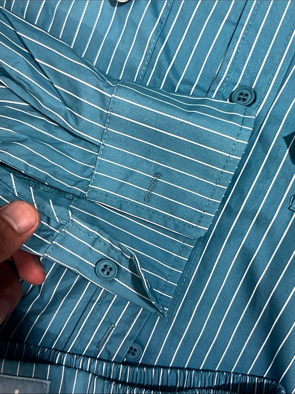 ALO Yoga Teal Blue Pinstripe Button-Down Shirt - Picture 4 of 9